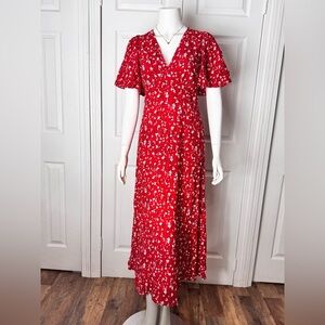 A New Day Red Floral Short-Sleeve Maxi Dress Size 4